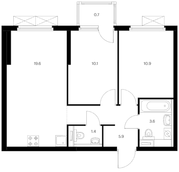 2-комнатная квартира 52.2 м², 23/24 эт., ЖК «Заречный парк»